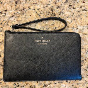 Kate Spade Staci Medium L-Zip Wristlet Wallet Black Saffiano Leather